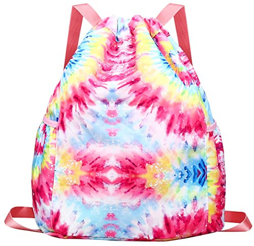 Sac à Dos à Cordon pour Enfants - Sacs Licorne pour Filles Gym Dance Beach Swim Travel Bag avec Deux Porte-Bouteilles d'eau