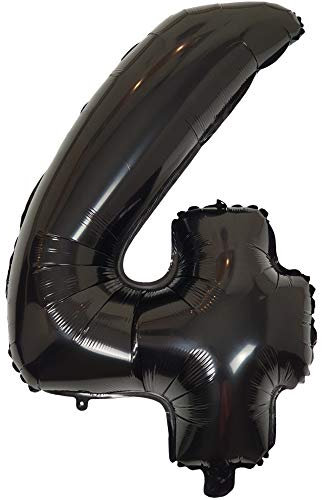 DIWULI Luftballon 4 Geburtstag XL Schwarz - Folienballon 4, Zahl 4 Ballon 4 Jahre, Geburtstagsdeko 4. Geburtstag Party-Deko Junge Mädchen, Zahlen-Ballon Groß Dekoration, Zahlen-Luftballon Nummer