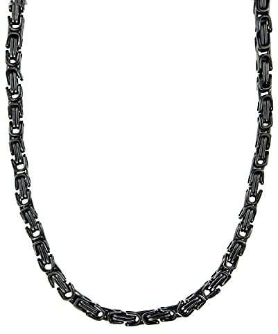 König Design 5 mm Königskette Armband Herrenkette Männer Kette Halskette Panzerkette, 80 cm Schwarz Edelstahl Ketten