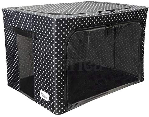 Periea ‘Beau’ Folding Collapsible Stackable Fabric Home Storage Boxes with Steel Frames (Black with White Polka Dots, Large)