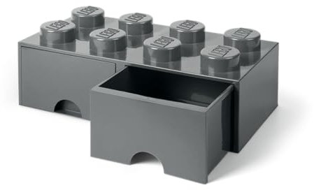 LEGO Brick with 8 Knobs and 2 Drawers DARK STONE GREY - Storage Box for LEGO, Toys, Desk Drawers, and Office Supplies, Stackable Storage Box, Home Decoration