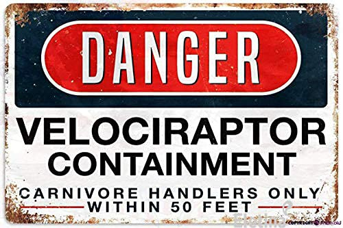 Eletina twinkle Wanddekoration 30 x 20 cm Metallschild – Gefahr Velociraptor Containment Vintage Look Aluminiumplatte Schilder Schilder gedruckt