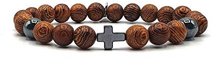 KARDINAL WEIST Kruzifix - Kreuz Holzperlen Armband, Schmuck für Damen und Herren, GLAUBE LIEBE HOFFNUNG - №3 (XL, Resase)