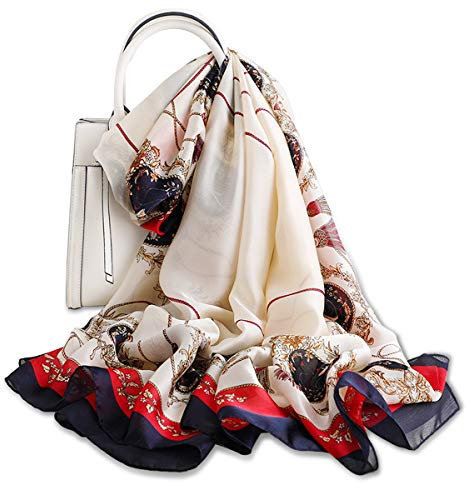 LumiSyne Seidenschal Damen Vintage Bedrucktes Halstuch Mode Eleganter Stil Groß Seidentuch Warm Weich Stola Kopftücher Pashmina Sonnenschut Kap Ganzjährig
