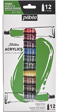 PEBEO - Studio Acrylics - Juego de colores acrílicos de calidad profesional - 12 tubos, 12 ml