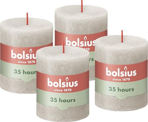 Bolsius Rustik Stumpenkerzen - Anthrazit - 4 Stück - 8 x 7 cm- Dekorative Haushaltkerzen - Länge Brenndauer 35 Stunden - Unparfümierte - Natürliches Pflanzenwachs - Ohne Palmöl