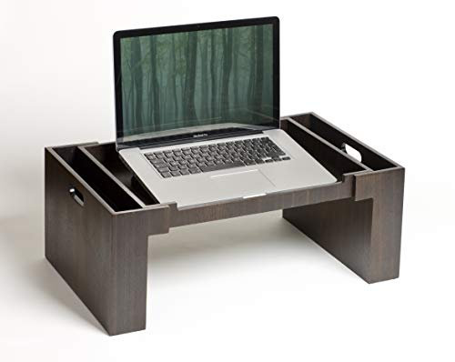 iWOODESIGN Bandeja de cama plegable de madera de roble ahumado, bandeja de desayuno, escritorio portátil, bandeja de cama de lujo para películas en cama o mesa de comedor personal