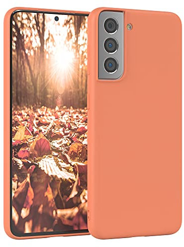 EAZY CASE Coque de protection en silicone pour Galaxy S21 5G, en silicone orange, souple, résistante aux chocs, avec protection de l'appareil photo - Fine - Protection TPU - Bumper - Orange clair mat