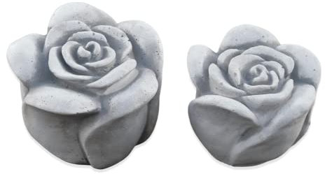 gartendekoparadies.de Set mit Zwei edlen Stein-Rosen, H. 8 cm, 2 kg, Grau, frostsicher aus Steinguss für Außenbereich