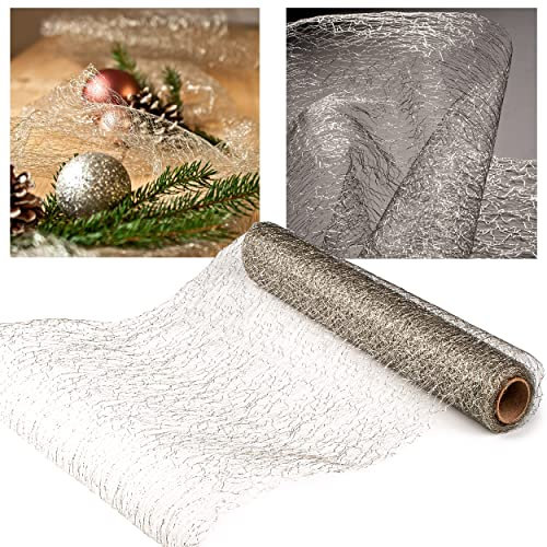 Tischläufer/Tischdecke - Silber & Glitzer Netz - 1 Rolle - 28 cm x 500 cm - Netzstoff - z.B. Weihnachten - Deko Stoff - Dekostoff - Metall - festlich Weihna..