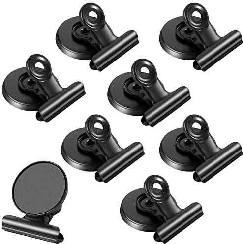 8Pack Strong Fridge Magnets - Heavy Duty Bulldog Clips Perfect for Refrigerator & Whiteboard Displays - Home & School Use (Black)