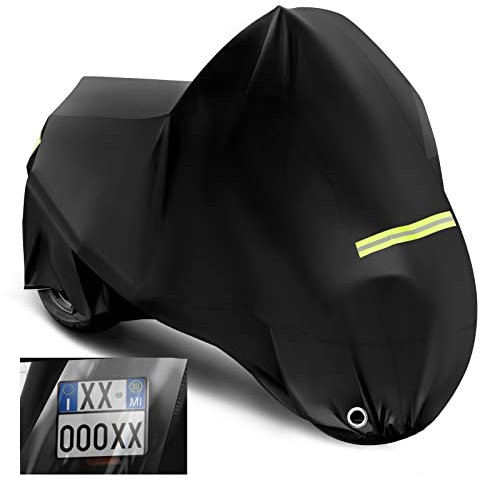 WOLTU Motorrad Abdeckplane Outdoor 210D Oxford Stoff, Motorradabdeckung wasserdicht Winterfest, Motorradgarage mit Schlosslöchern, Staub-, Regen- und UV-Schutz, 245×105×125 cm Schwarz