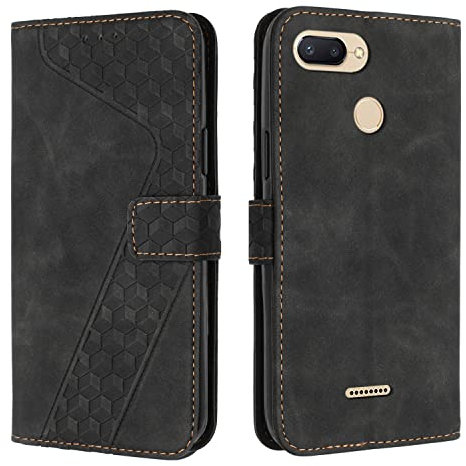 OKZone Kompatibel mit Xiaomi Redmi 6/6A Hülle, PU Leder Handyhülle Tasche Wallet Schutzhülle Xiaomi Redmi 6/6A, Flip Cover Klappbar Brieftasche Etui mit Magnet Kartenfach TPU Lederhülle (Schwarz)