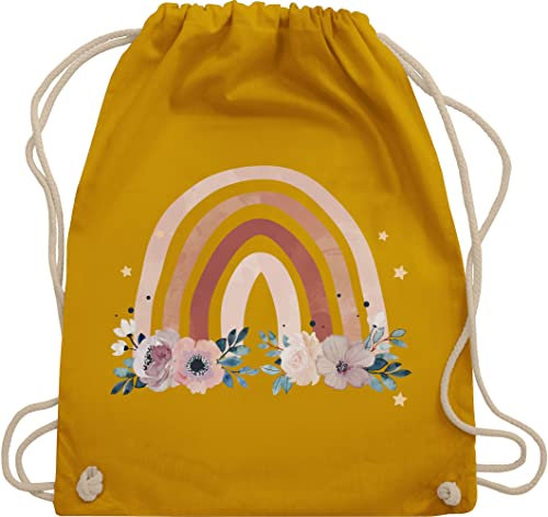 Turnbeutel Rucksack - Boho Tasche & Bohemian Kleidung - Regenbogen - Watercolor - Unisize - Senfgelb - stoffbeutel blumen beutel stoff baumwolle gymsack stofftasche kinder vintage sporttasche