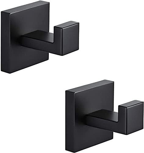 YUET Towel Hooks for Bathrooms Clothes Closet Sponges Robe Hook Screw in Metal Coat Hook for Bathroom Kitchen Hotel Garage Stainless Steel Door Hanger Wall Mounted 2 Pack, Finish (Black)