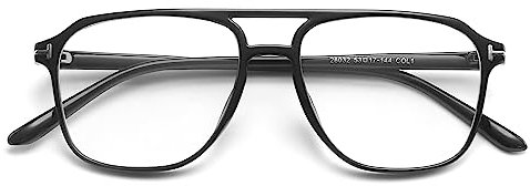TECH-LINE-DIRECT FASHION ACCESSORIES Double Bridge Square Anti-blue Light Glasses Men Vintage Computer Glasses (Black Frame + Clear Lens)