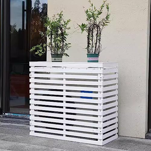 Yesbon Klimaanlagen Schutzhülle, Holz Klimaanlagen Abdeckung, Sonnenschutz Anti-Schnee Außengeräte Verkleidung, Dekorativer Bildschirm Der Klimaanlage Sichtschutz Zäune,Weiß,120cm