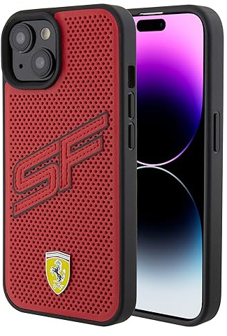 CG MOBILE Ferrari Handyhülle Kompatibel mit iPhone 38.1 cm Rot Perforiert Big SF PU Leder Anti-Scratch Smooth Schutzhülle mit Easy Snap-on, Stoßdämpfung & Signature Logo