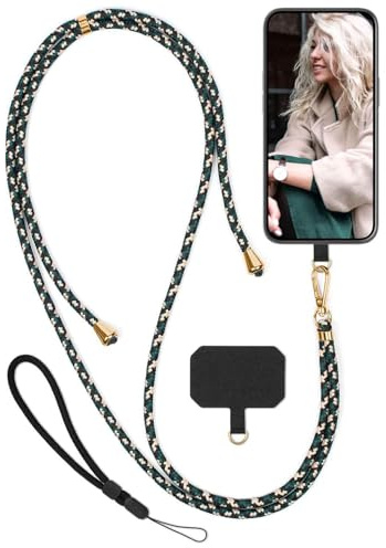 moex Unleash für Nokia G11 Plus Handyband zum Umhängen ohne Hülle, Handykette Universal mit Karabiner, Handy Band abnehmbar, Kette mit Pad für Handyhülle, Camo, Gold