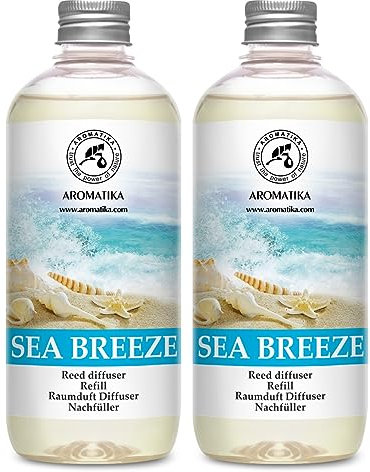 Ricarica Diffusore Set Brezza Marina 2x500ml - Refill reed diffuser Sea breeze - Fragranza Intensa e Duratura - Aromaterapia - Fragranza per Casa - Fragranza Fresca - Diffusore di Aromi
