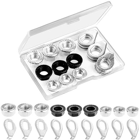 Abeillo 18 Pcs Bicycle Wheel Nuts, M8/M9.5/M10 Bike Safety Washer and Nuts Kit, Carbon Steel Bicycle Hub Flanged Axle Nuts, Retaining Bicycle Hub Parts, Bike Parts for Front and Rear