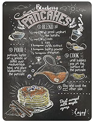 Metal Tin Sign Blueberry Pancakes Bake Vintage Tin Poster Metal Sign Wall Decoration Country Kitchen Home Garage Decor 16x12