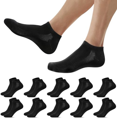 Falechay 10 Paar Unisex Sneaker Socken Herren Damen Sportsocken Schwarz Atmungsaktive Halbsocken,Schwarz 43-46