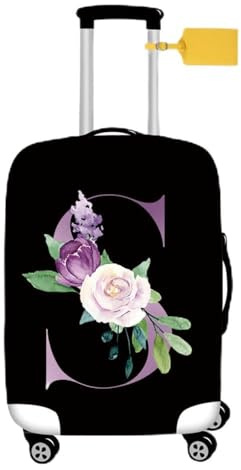 FANSU Housse de Valise Elastique Housse de Protection pour Bagage, Noir Rose Lettre Imprimé Lavable à Cabine Luggage Valise Cabine Trolley Case Cover, 18-32 (S,L (26-28 Valise))