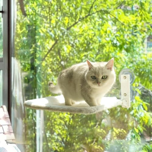 keny Cordless Cat Window Perch, Foldable Cat Window Hammock with 4 Suction Cups, Reversible Cover with Two Different Kinds of Fabrics, 40Lbs Load Capacity Sturdy Cat Window Bed for Cats Inside, White