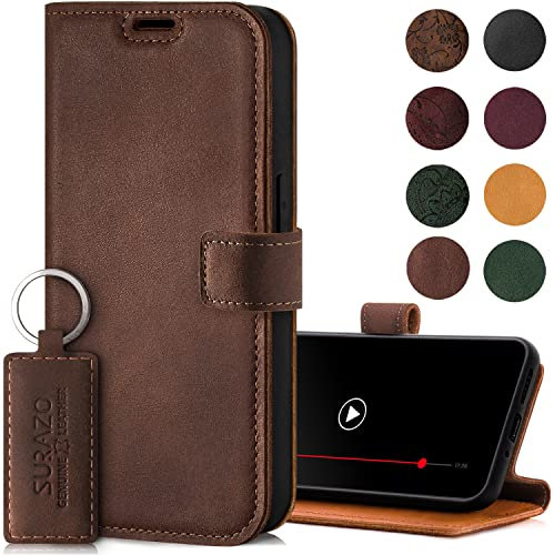 SURAZO Personalisierte Handyhülle für Samsung Galaxy A55 5G Hülle Leder – Klappbare Echtleder Schutzhülle [Magnet, Kartenfach, RFID Schutz, Standfunktion] Flip Klapphülle Wallet Case Cover Lederhülle