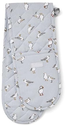 Cooksmart Double Oven Gloves Heat Resistant | British Designed Heat Resistant Oven Gloves | Modern Oven Mitt & Potholder for Home Cooking | Maximum Heat Protection Kitchen Oven Gloves - Coastal Birds