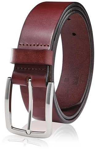 MILORDE Herren-Gürtel aus echtem Leder, handgefertigt, 100 % Rindsleder, modisches und klassisches Design für Arbeit, Business und Freizeit, Rotbraun 708, 32(Fits Waist 30-31)