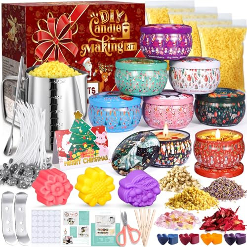 ITMNMNL Kerzen Selber Machen Set,DIY Kerzen Set,Duftkerzen Selber Machen Set,Kerzenherstellung Set,Kerzen Selber Machen,Kerzen DIY Enthält Bienenwachs,Kerzendocht,Kerzenglas - 4 Farben (Weihnachten)
