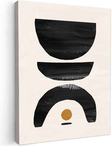 MuchoWow© Bilder 60x80 cm Wohnzimmer Deko Moderne Wandbild Kunstdruck auf Leinwand Bild Schlafzimmer über Bett Room Decor Geschenke Modern - Abstrakte Kunst - Schwarz - Beige