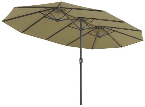 SONGMICS Doppelsonnenschirm 460 x 270 cm, extra großer Sonnenschirm, Gartenschirm, UV-Schutz bis UPF 50+, Terrassenschirm, mit Kurbel, Garten, Balkon, Outdoor, ohne Ständer, lorbeergrün GPU036C69