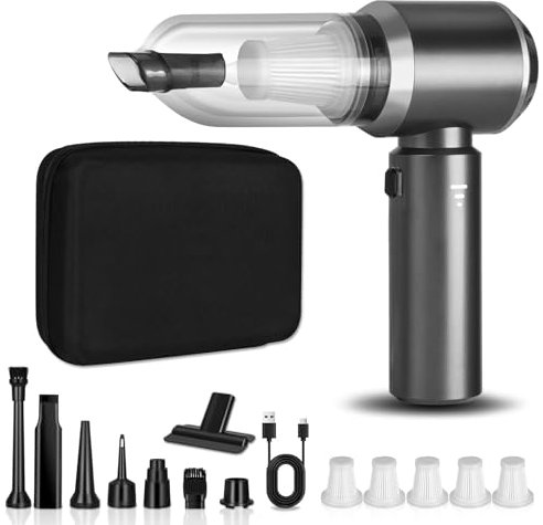 SHTALHST 4-en-1 Aspirateur Voiture Puissant Sans Fil, 15000PA Mini Avec Moteur Brushless, Portable Pour Poils d'Animaux, Voitures et Usage Domestique