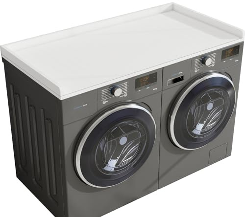 vomavex Cubierta para lavadora y secadora de encimera, 54 pulgadas de ancho x 27.5 pulgadas de profundidad, estantes de organización de lavandería, color blanco