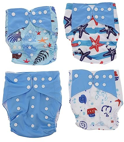 SHOWERORO 4stücke Teiliges Unisex Stoffwindeln Atmungsaktiv Mit Elastischem Und Verstellbaren Druckknöpfen Für Junge Mädchen Monate Bis Jahre Mit Einlagefach Gegen Auslaufen