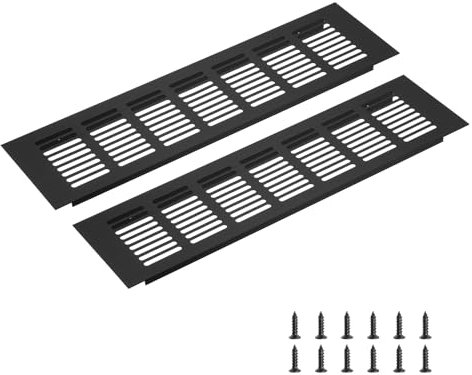 sourcing map Rectangle Ventilation Grille, Aluminum Alloy Mesh Air Vent Cover Louvered Ventilation Cover with Mounting Screws for Cabinet Shoe Closet (300x80mm/12x3, Black)