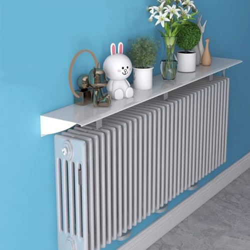 Radiator Cover,Easy Fit Radiator Shelf White 50-170cm, Modern Heater Cover for Home Office Living Room - No Drilling Required, Vertical Slats Storage Shelf
