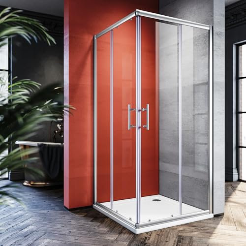 SONNI Cabine de douche 90 x 90 x 195 cm - Entrée d'angle avec receveur de douche - Double porte coulissante en verre véritable