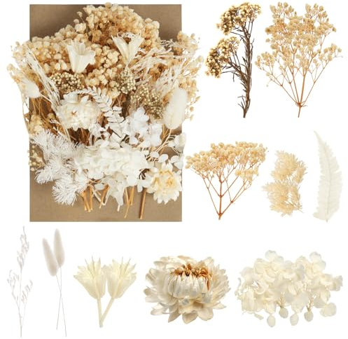 AMFUN Flores Secas Naturales, Flores Secas Manualidades, Flores Secas Decoracion, para Manualidades DIY Decoración Floral (Beige)