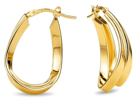 MIORE Schmuck Handgefertigt in Italien, Silber 925 Creolen Tropfen 20 mm Durchmesser, Vergoldet 18K Gold, Creolen, Ohrringe Damen, Ohrschmuck