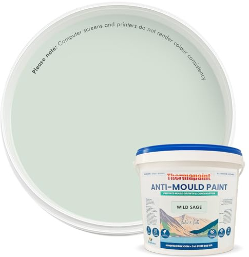 Kingfisher Thermapaint Anti Mould Emulsion Paint 5L, Wild Sage | Mould and moisture resistant with active fungicide, waterproof and washable, for kitchens, bathrooms and more