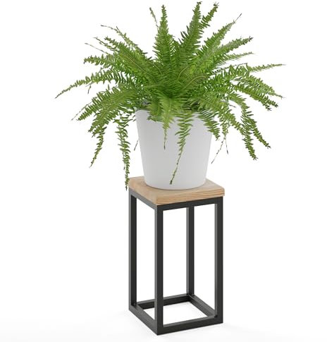LAMO Manufaktur 30 cm Support Plantes | Piédéstal pour Plantes | Porte-plantes Interieur Cadre Noir | Plateau 100% Bois Massif Couleur: Naturel