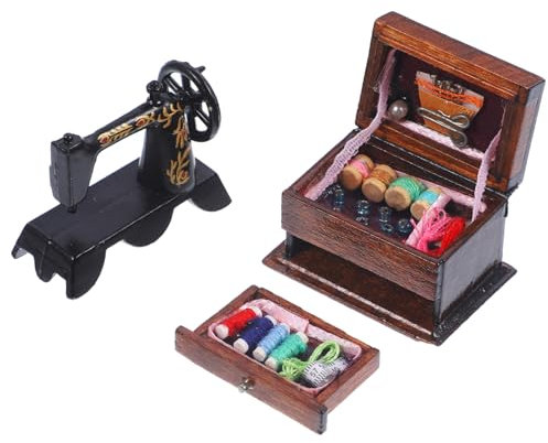 Kisangel Mini Vintage Nähmaschine Modell Miniatur Puppe Haus Möbel Nähmaschinenfigur Tischstatue Rollenspielgeschenk Geburtstagsgeschenk Puppenhauszubehör Miniaturmöbel