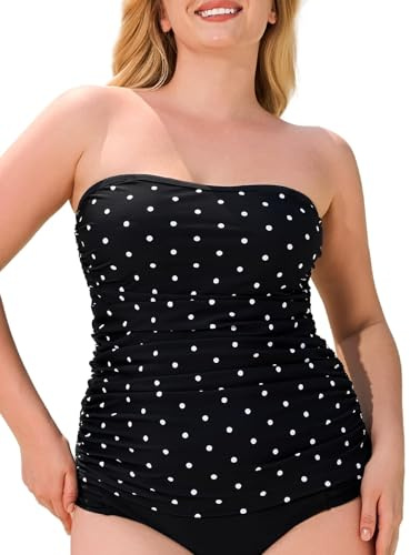 Ocean Blues Tankini bandeau sans bretelles pour femme - Contrôle du ventre - Haut de maillot de bain uniquement