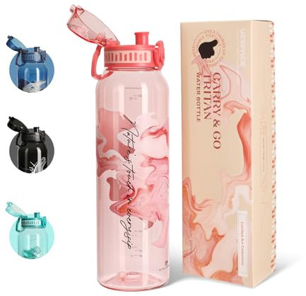 UZSPACE Trinkflasche 1L Sport Wasserflasche, kohlensäure geeignet, auslaufsicher Flasche, spülmaschinenfest, Ein klick Öffnung, BPA-frei, Sportflasche für arbiet gym fahrrad fitness wandern,Rosa