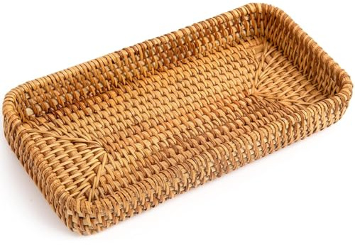 Bandeja de ratán Rectangular Tejida de 21 x 11 x 4 cm Cesta pequeña de Mimbre para el hogar la Oficina y el Comedor.