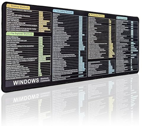 Windows Shortcuts Mouse pad, Extra Large Size Keyboard Shortcut Mat for Windows Operation System, Gaming Desk Mat Mousepad, Common Commands High Definition Printing,Re-inforce Stitching, Anti Slip